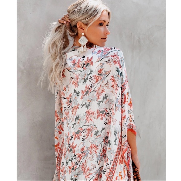 Picnic Date Tangerine & Sage Floral Kimono Top - Picture 6 of 15